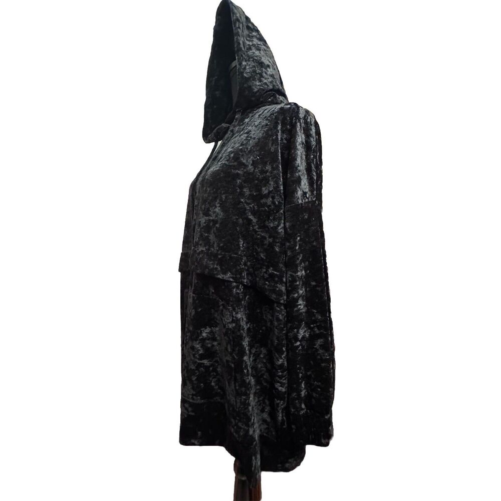 Zara Top Medium Womens Hooded Velour Black Velvet Long Sleeve Shirt Cozy Winter - Picture 2 of 8